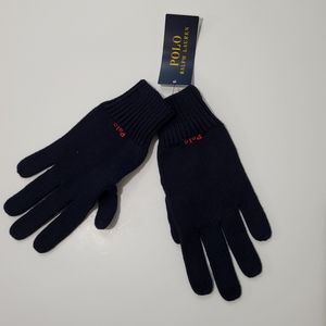Polo Ralph Lauren Navy Blue Gloves NEW Blue and Red